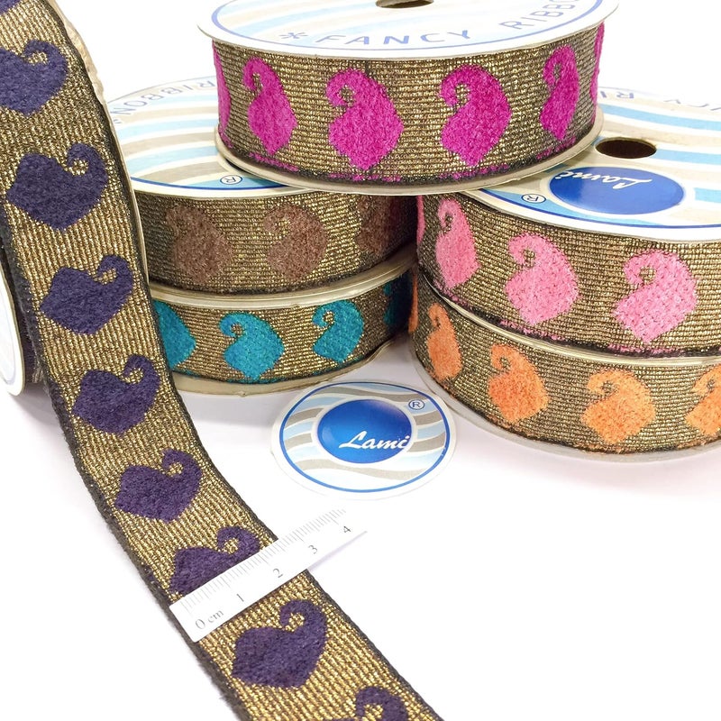 Lami 9 Meter Pink Velvet Design Gota Patti Lace on Golden Jari/Zari Base, Velvet Design Patch, Banarasi Saree Lace Bridal Lehenga Dupatta Suit Anarkali Lace Indian Trim, Art and Craft Material - Image 2