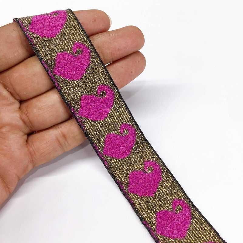 Lami 9 Meter Pink Velvet Design Gota Patti Lace on Golden Jari/Zari Base, Velvet Design Patch, Banarasi Saree Lace Bridal Lehenga Dupatta Suit Anarkali Lace Indian Trim, Art and Craft Material - Image 5