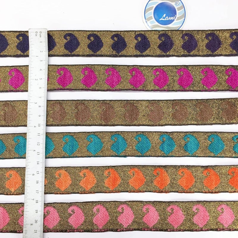 Lami 9 Meter Pink Velvet Design Gota Patti Lace on Golden Jari/Zari Base, Velvet Design Patch, Banarasi Saree Lace Bridal Lehenga Dupatta Suit Anarkali Lace Indian Trim, Art and Craft Material - Image 4