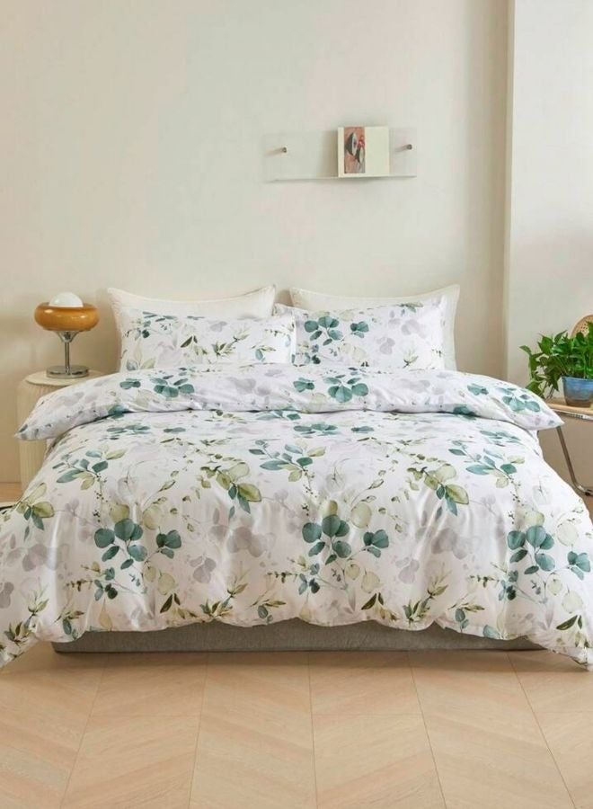 LUNA Home Single Size 4 Pieces Bedding Set, Green Leaves Design - Image 1