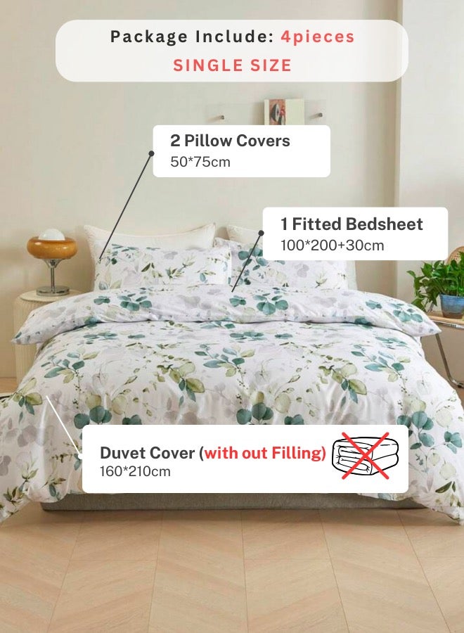 LUNA Home Single Size 4 Pieces Bedding Set, Green Leaves Design - Image 2