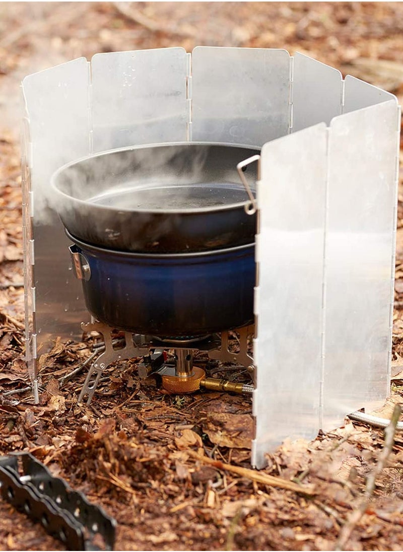SYOSI - Camp Stove Windshield, 10 Plates Stove Windscreen, Folding Aluminum Camping Burner Windshield, Lightweight Compact Camping Stove Windscreen with Drawstring Bag, for Camping Stoves and Butane Stoves - Image 1