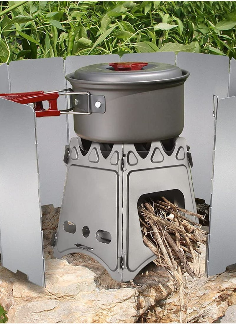 SYOSI - Camp Stove Windshield, 10 Plates Stove Windscreen, Folding Aluminum Camping Burner Windshield, Lightweight Compact Camping Stove Windscreen with Drawstring Bag, for Camping Stoves and Butane Stoves - Image 1