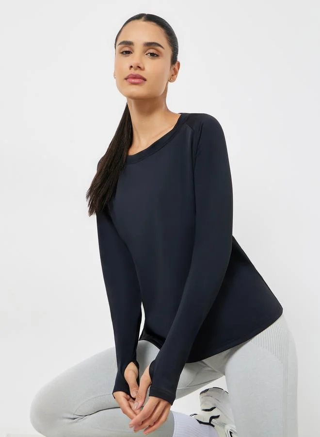 Styli Active Back Texture Peep Detail Long Sleeve Top