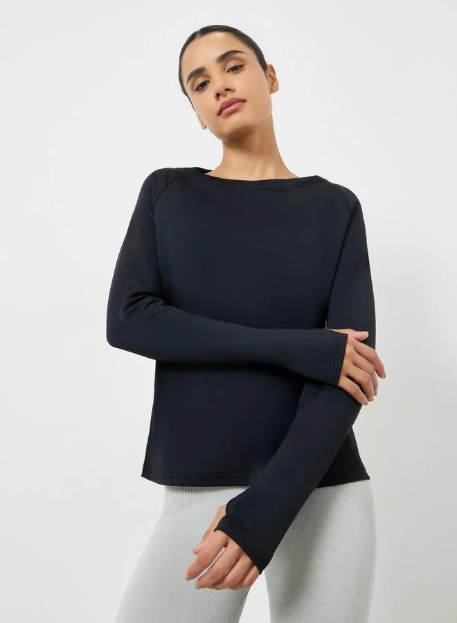 Styli Active Back Texture Peep Detail Long Sleeve Top