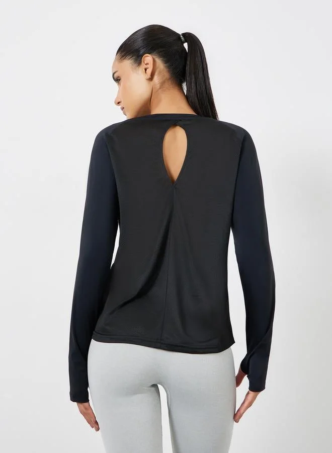 Styli Active  Back Texture Peep Detail Long Sleeve Top for Women | Best Price UAE