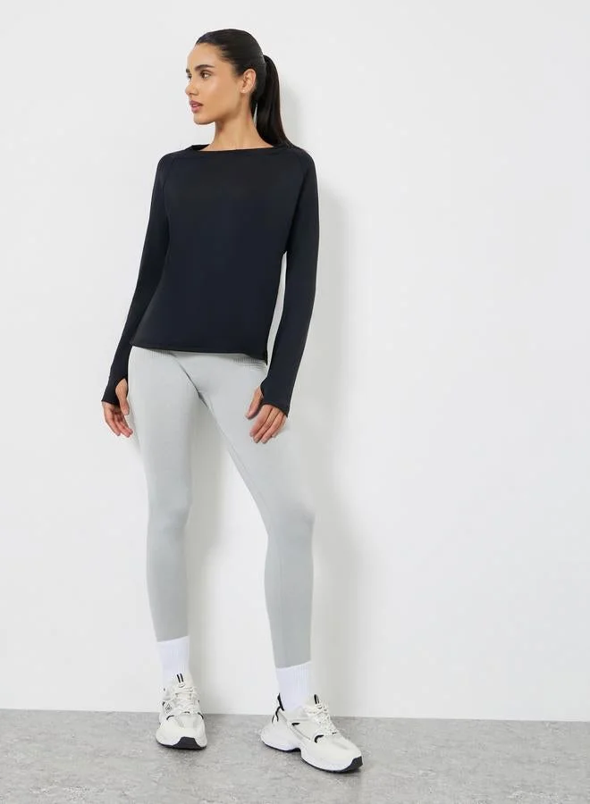 Styli Active Back Texture Peep Detail Long Sleeve Top