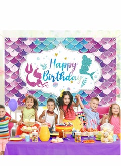 SYOSI Mermaid Happy Birthday Backdrop Banner Under The Sea Party for Girl Princess Large Themed backgroud Indoor Outdoor Car Decorations Supplies  - Image 3