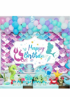 SYOSI Mermaid Happy Birthday Backdrop Banner Under The Sea Party for Girl Princess Large Themed backgroud Indoor Outdoor Car Decorations Supplies  - Image 4