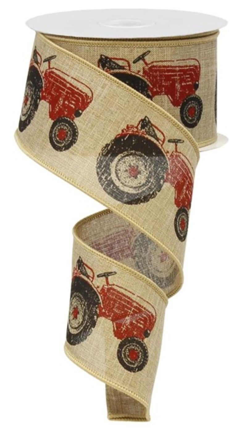 Craig Bachman 25 Tractor Ribbon Light Beige Red 10 Yards Premium Quality Wired Edge for Easy Crafting Ideal for Gift Wrapping Rustic Home Decor and CountryThemed Projects RG014875A