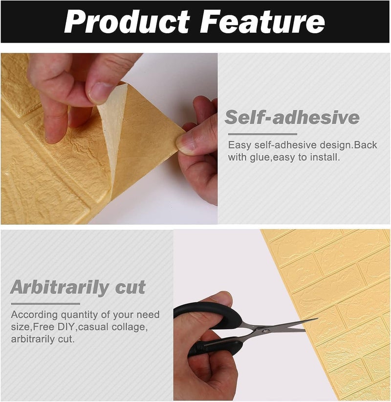 Rylan Self-Adhesive Waterproof PE Foam 3D Wall Panels Wallpaper Sticker for Bathroom, Living Room, and Home Decoration (70 x 77cm, Appx. 5.8Sq Feet)-1 Piece - Image 4