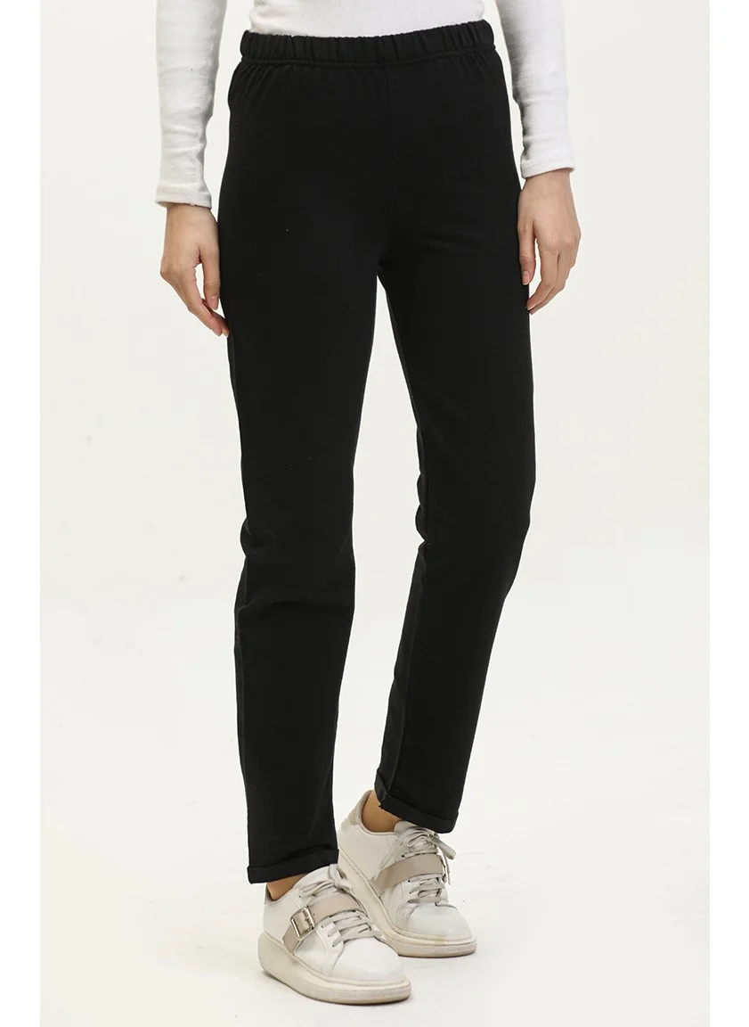 Sefa Merve Elastic Waist Sweatpants 23040-01 Black