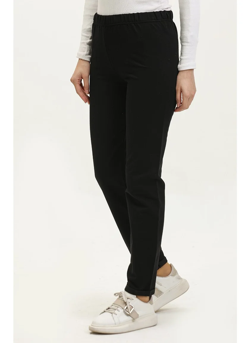 Sefa Merve Elastic Waist Sweatpants 23040-01 Black