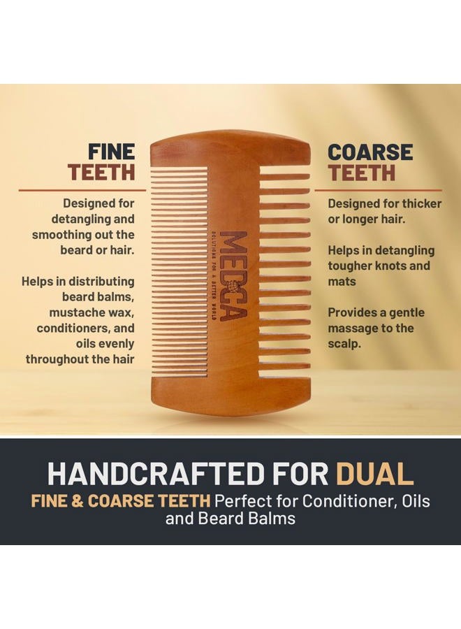 MEDca Wooden Beard Comb With Leather Case - Handcrafted Solid Beechwood Beard, Mustache and Head Hair Pocket Combs for Men Dual Action Fine & Coarse Teeth Perfect for Conditioner Oils and Beard Balms - Image 3