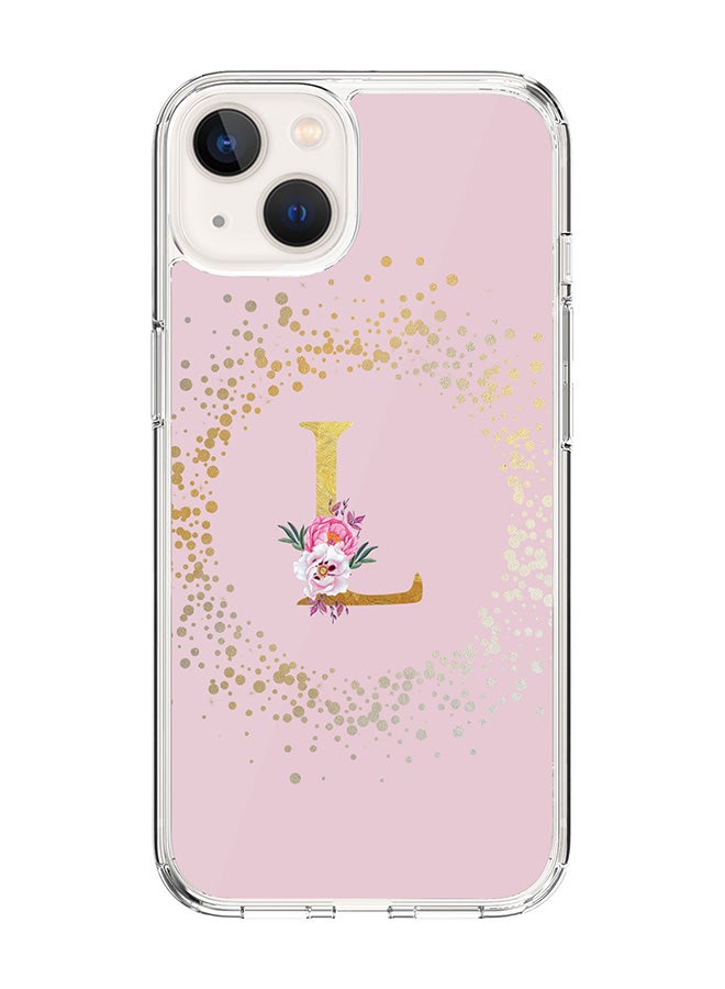 Stylizedd Classic Clear Case For iPhone 14, Hybrid Soft Case Flexible Edges Thin Cover- Custom Monogram Initial Letter Floral Pattern Alphabet - L (Pink) - Image 1