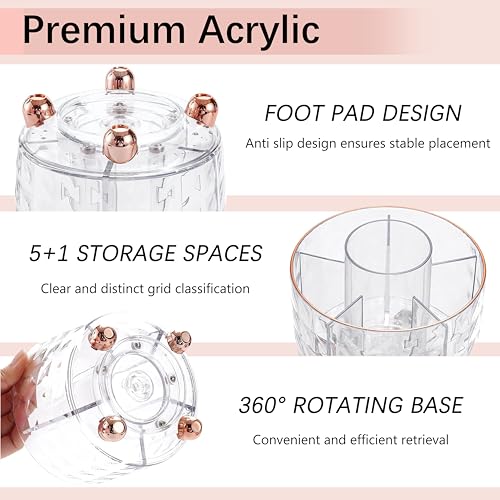 Dimonluce Rose Gold Desk Accessories Office Supplies Desk Organizers 360Pen Holder Acrylic Stapler Set Phone Holder Ballpoint Pen Scissor Binder Clips Ruler Transparent Glue Sticky Note and Staples - Image 3