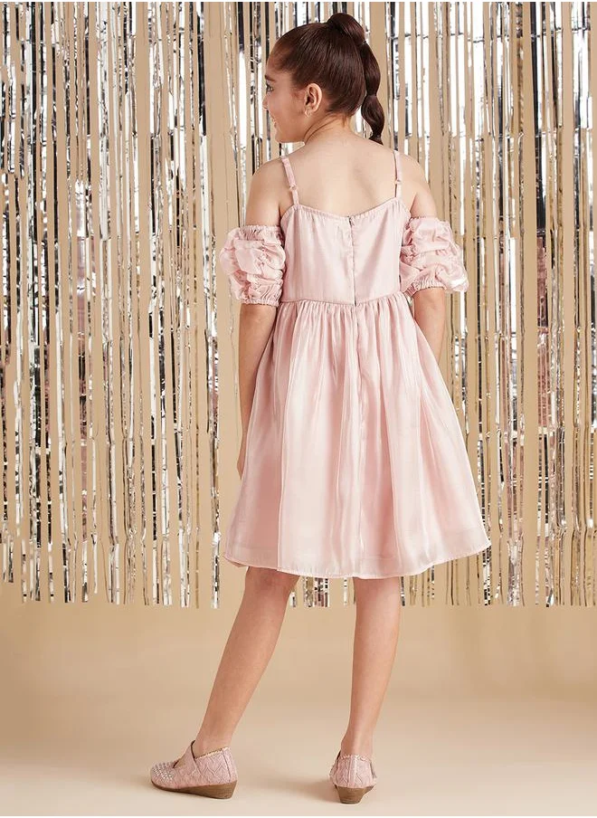 Styli Ruched Sleeves Metallic Knee Length Dress
