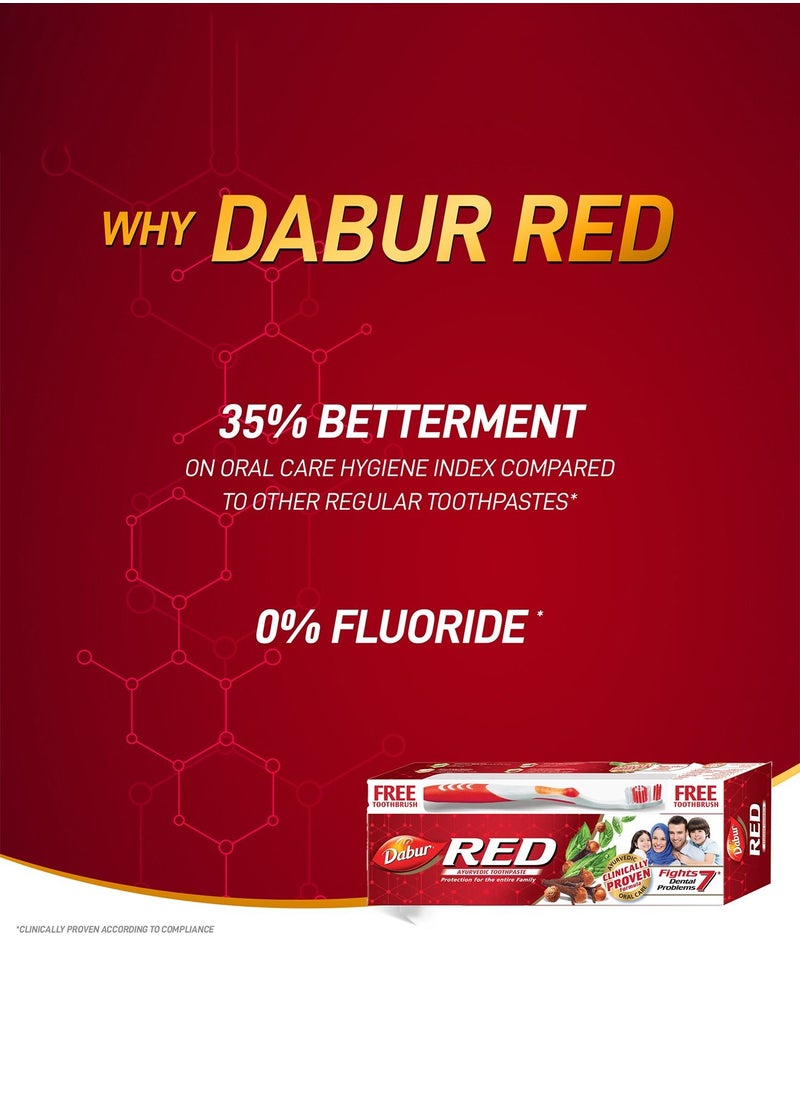 Dabur - Dabur Red Ayurvedic Toothpaste for Teeth & Gums | Enriched with Potent Ayurvedic Ingredients | For Healthy Gums & Strong Teeth - 200g + Toothbrush - Image 1
