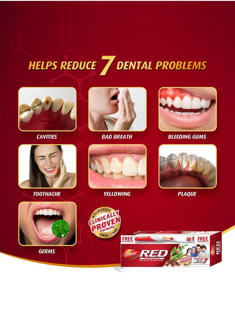 Dabur - Dabur Red Ayurvedic Toothpaste for Teeth & Gums | Enriched with Potent Ayurvedic Ingredients | For Healthy Gums & Strong Teeth - 200g + Toothbrush - Image 1