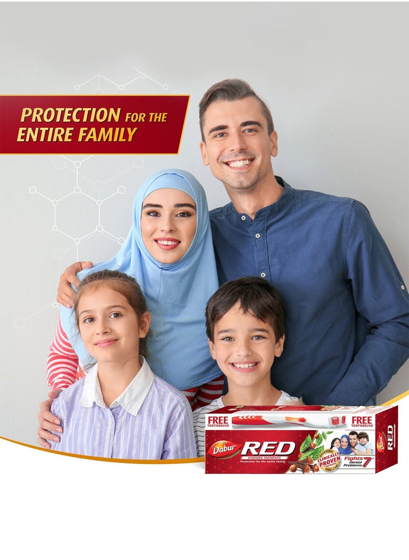Dabur - Dabur Red Ayurvedic Toothpaste for Teeth & Gums | Enriched with Potent Ayurvedic Ingredients | For Healthy Gums & Strong Teeth - 200g + Toothbrush - Image 1