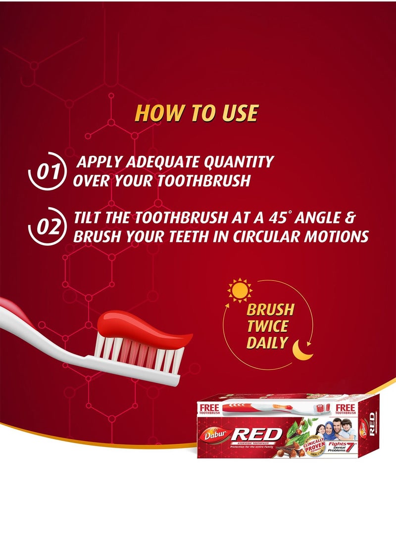 Dabur - Dabur Red Ayurvedic Toothpaste for Teeth & Gums | Enriched with Potent Ayurvedic Ingredients | For Healthy Gums & Strong Teeth - 200g + Toothbrush - Image 1