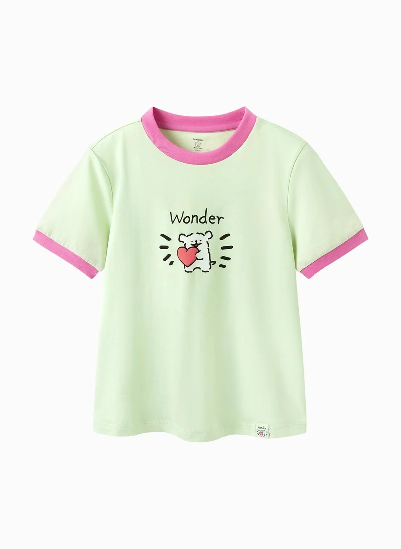 بالابالا Kids Girl Round v-neck short-sleeved T-shirt