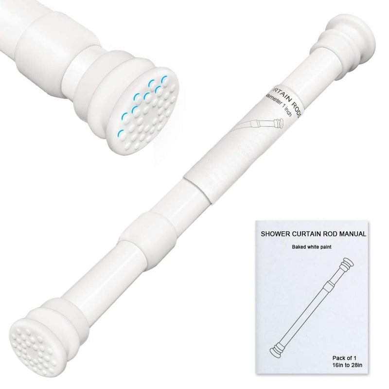 XIQIYY Small Tension Rods 16 to 28 inch ,Adjustable Shower Spring Tension Rod Short for Windows,Closet,Curtain,Doorway,Upgrade Diameter 1 inch,White - Image 1