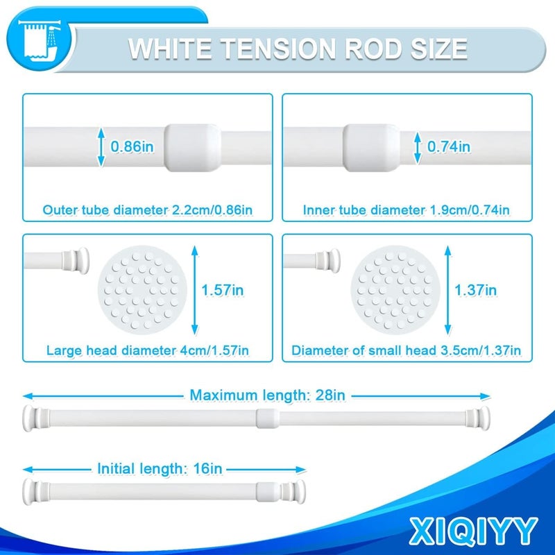 XIQIYY Small Tension Rods 16 to 28 inch ,Adjustable Shower Spring Tension Rod Short for Windows,Closet,Curtain,Doorway,Upgrade Diameter 1 inch,White - Image 2