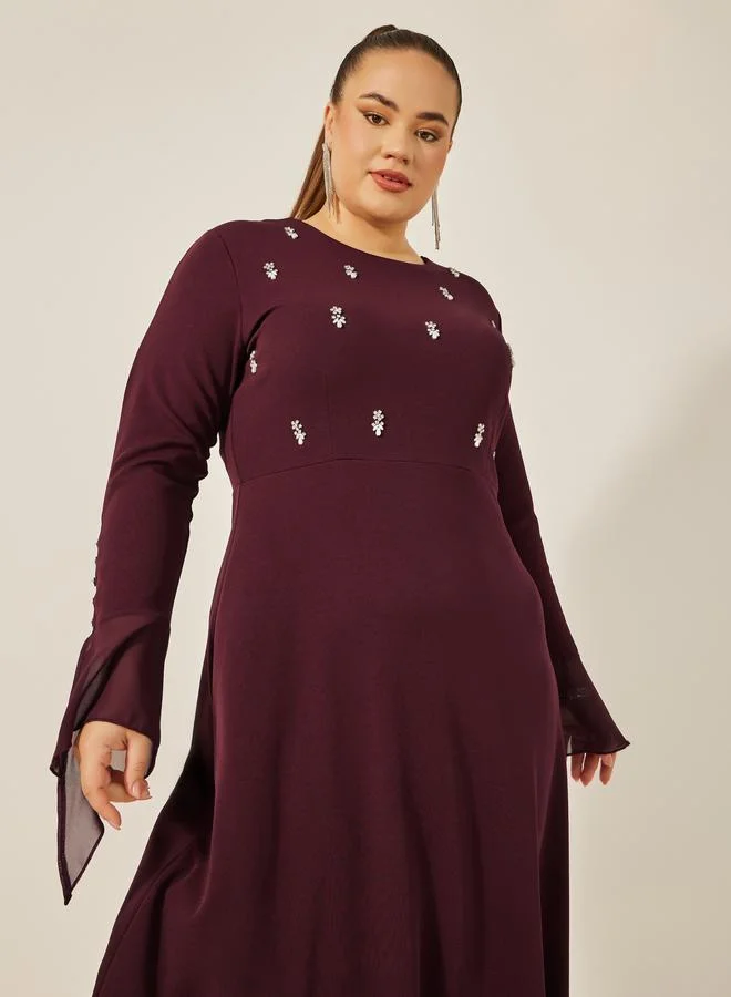 Styli Styli Plus Size Embellished Long Sleeves A-Line Midi Dress