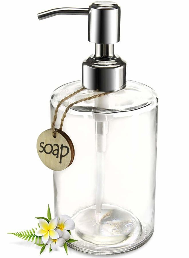 JASAI 470ml Cylinder Glass Soap Dispenser with Rust Proof Stainless Steel Pump, Refillable Bathroom Soap Dispenser for Hand Soap, Dish Soap, Liquid Soaps and Kitchen (Clear) - Image 1