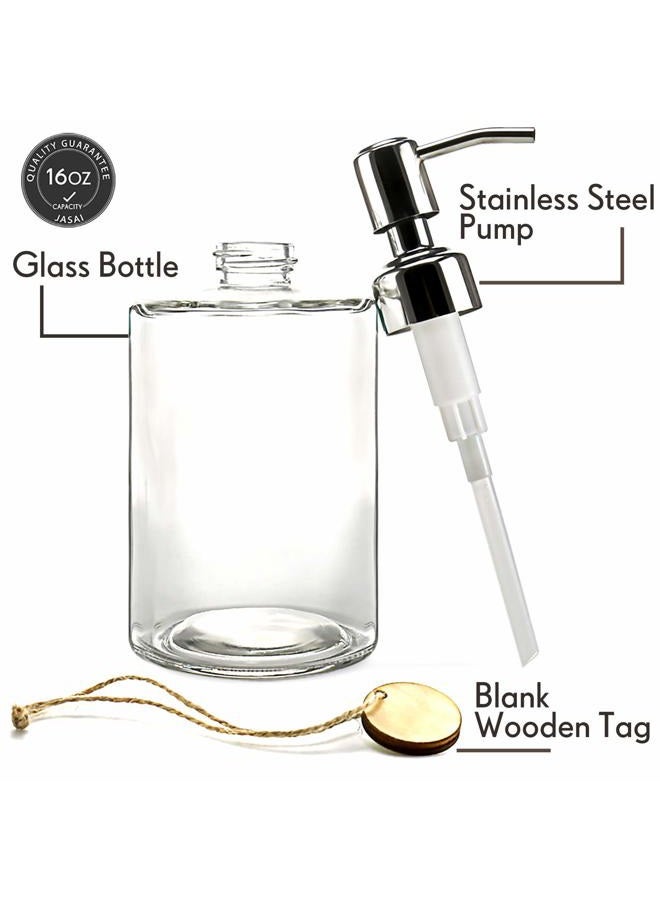 JASAI 470ml Cylinder Glass Soap Dispenser with Rust Proof Stainless Steel Pump, Refillable Bathroom Soap Dispenser for Hand Soap, Dish Soap, Liquid Soaps and Kitchen (Clear) - Image 3