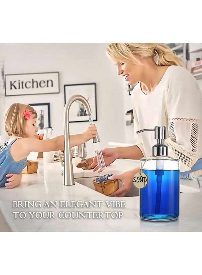 JASAI 470ml Cylinder Glass Soap Dispenser with Rust Proof Stainless Steel Pump, Refillable Bathroom Soap Dispenser for Hand Soap, Dish Soap, Liquid Soaps and Kitchen (Clear) - Image 2