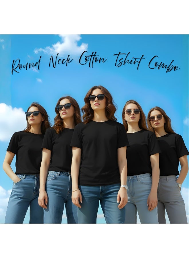 PRINTSHOP4ME Pack Of 5 Women's Round Neck T-Shirts | Short Sleeve | Cotton Tees | Comfortable Casual Wear For Daily Use, Gym - Image 4