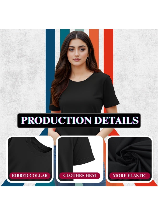 PRINTSHOP4ME Pack Of 5 Women's Round Neck T-Shirts | Short Sleeve | Cotton Tees | Comfortable Casual Wear For Daily Use, Gym - Image 5