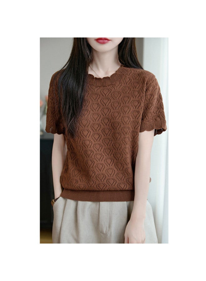 XINYANG korean-style Lace Hollow-out T-shirt Women's 2025 Summer Solid Color Short Sleeve Cotton Top - Image 5