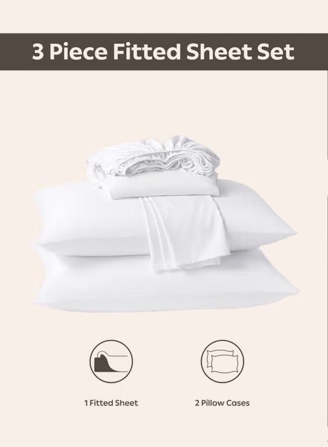 ZEESQUARE 3-Piece White Microfiber Fitted Bedsheet Set – Deep Pocket Elastic Bed Sheet with 2 Pillow Covers, Soft Breathable Wrinkle-Resistant Bedding, Machine Washable, King Queen & Single Size Bed Sheet Set - Image 4
