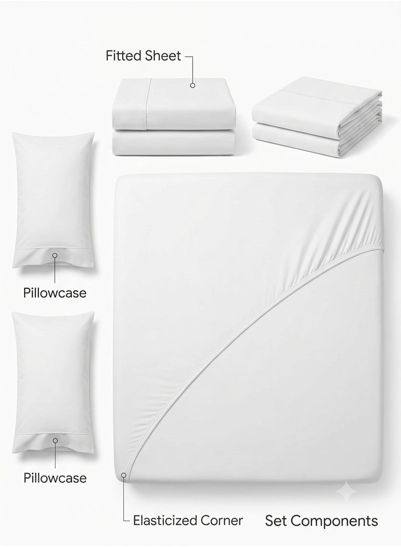 ZEESQUARE 3-Piece White Microfiber Fitted Bedsheet Set – Deep Pocket Elastic Bed Sheet with 2 Pillow Covers, Soft Breathable Wrinkle-Resistant Bedding, Machine Washable, King Queen & Single Size Bed Sheet Set - Image 2