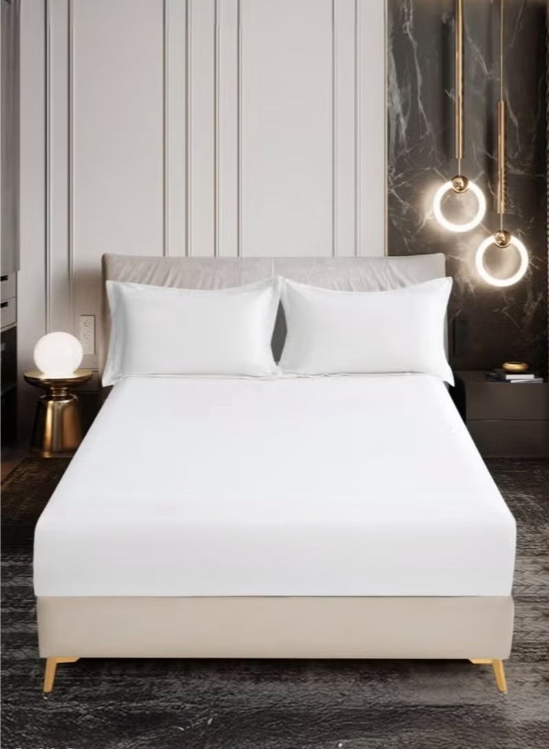 ZEESQUARE 3-Piece White Microfiber Fitted Bedsheet Set – Deep Pocket Elastic Bed Sheet with 2 Pillow Covers, Soft Breathable Wrinkle-Resistant Bedding, Machine Washable, King Queen & Single Size Bed Sheet Set - Image 3