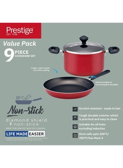Prestige طقم أواني الطهي غير اللاصقة 9 قطع من بريستيج | طقم قدور ومقالي للمطبخ | الألومنيوم غير اللاصق | PR22430 - أحمر  - Image 4