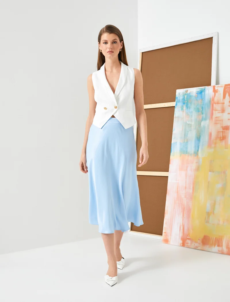 KOTON Medium Rise Viscose Midi Skirt