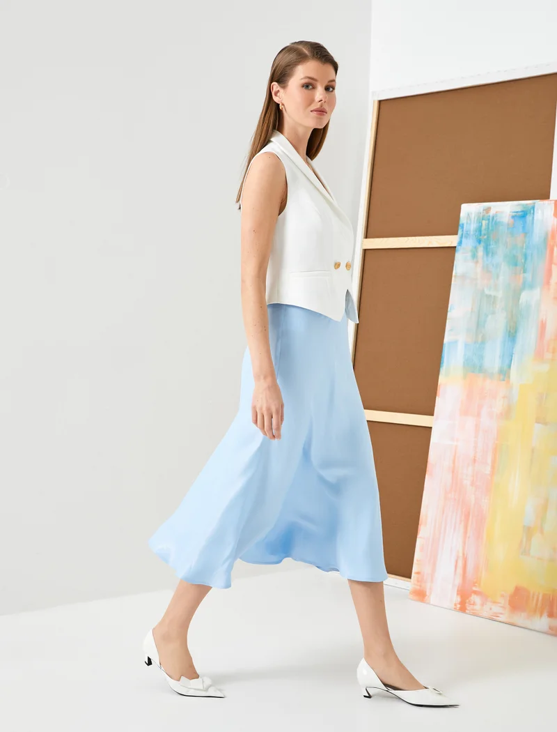 KOTON Medium Rise Viscose Midi Skirt