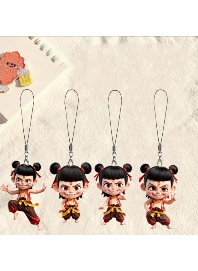 KUYING Nezha 2 Magic Boy Roaming Sea Lotus Cake CP Mobile Chain Pendant 4-Piece Set  - Image 1
