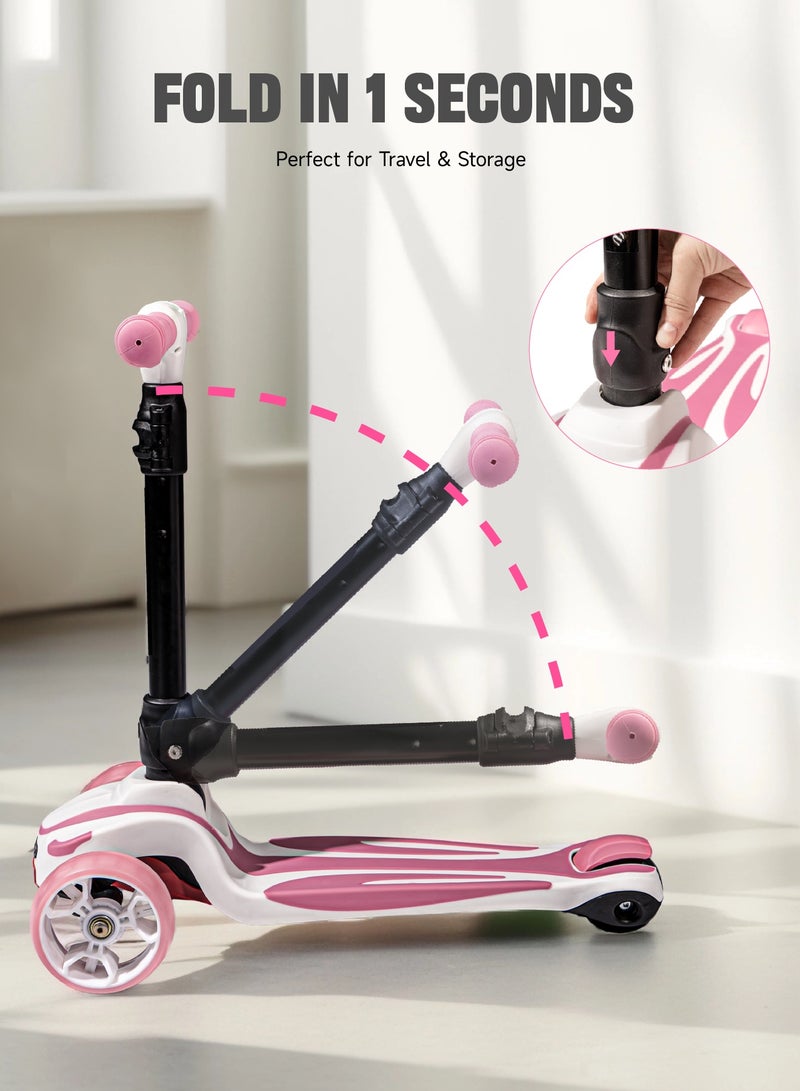 AL-WAHA AL-ZHABIA 3-12 Years Kids Scooter  | 3 Wheels | Adjustable Height & Foldable Design LED Light-Up PU Wheels  | 110 lbs Capacity | Shock Absorption & Lean-to-Steer - Image 3