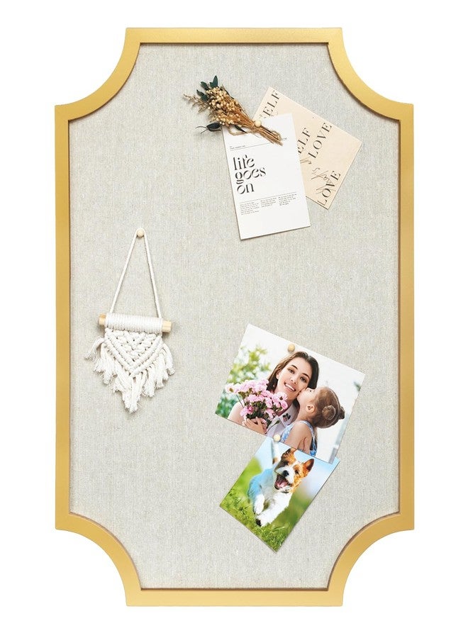 TORASO لوحة إعلانات من الكتان، لوحة دبابيس كبيرة مقاس 20 × 30 بوصة للجدران، لوحة إعلانات قماشية للمنزل والمطبخ والمكتب، لوحة فلين بإطار ذهبي (ذهبي-5075) - Image 1