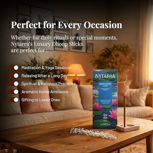 Nytarra Premium Dhoop Sticks 20pcs Lotus Fragrance | Free Ceramic Stand | No Bamboo, No Charcoal | Long Lasting Fragrance | Natural Incense Sticks for Pooja, Mandir, Meditation | Made in India - Image 5