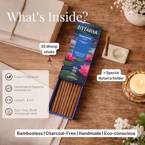 Nytarra Premium Dhoop Sticks 20pcs Lotus Fragrance | Free Ceramic Stand | No Bamboo, No Charcoal | Long Lasting Fragrance | Natural Incense Sticks for Pooja, Mandir, Meditation | Made in India - Image 3