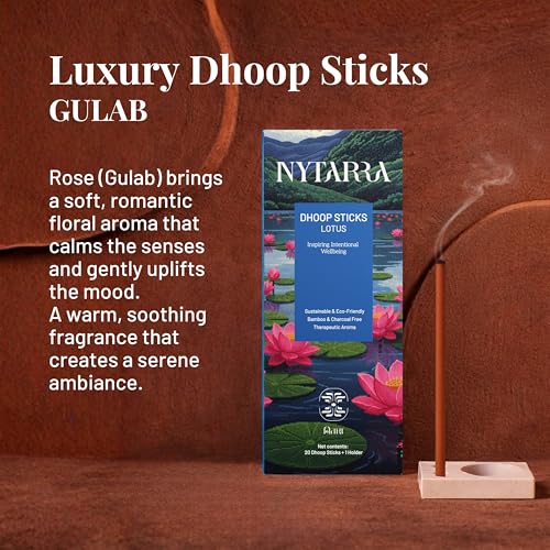 Nytarra Premium Dhoop Sticks 20pcs Lotus Fragrance | Free Ceramic Stand | No Bamboo, No Charcoal | Long Lasting Fragrance | Natural Incense Sticks for Pooja, Mandir, Meditation | Made in India - Image 2