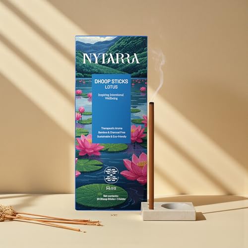 Nytarra Premium Dhoop Sticks 20pcs Lotus Fragrance | Free Ceramic Stand | No Bamboo, No Charcoal | Long Lasting Fragrance | Natural Incense Sticks for Pooja, Mandir, Meditation | Made in India - Image 1