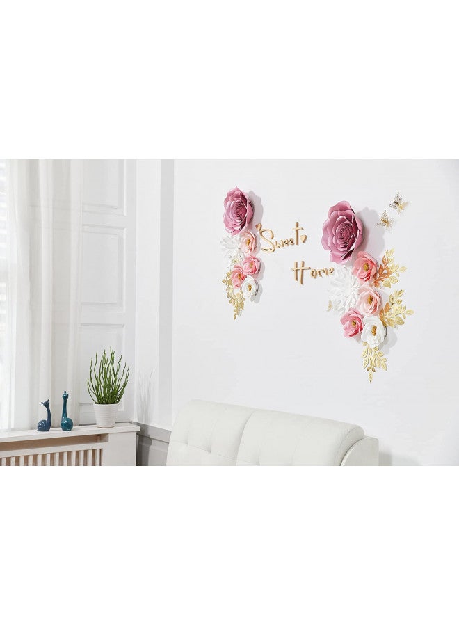 Pardecor Large Paper Flowers Decorations for Wall, Artificial 3D Flower Wall Decor with Gold Butterfly Sticker for Baby Girl Nursery Room, Pink Roses Spring Garden Tea Party Bulletin Board Decoration - Image 3