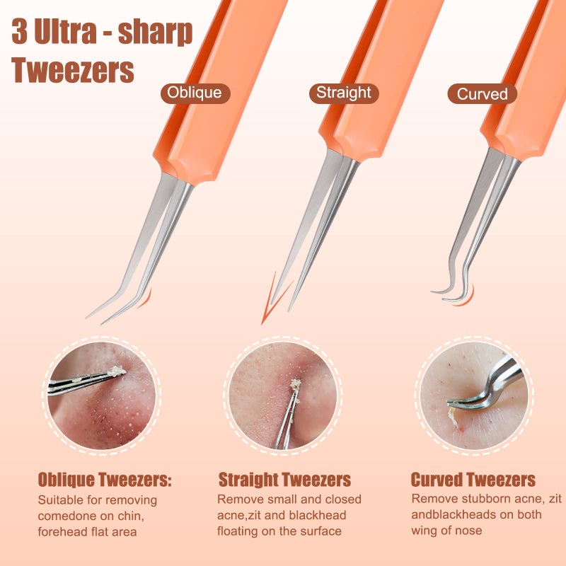 MORGLES Blackhead Remover Tools, 15 Pcs Pimple Popper Tool Kit Comedone Pimple Extractor for Blackhead Blemish Zit Removing with Metal Case 2024 Latest - Image 3